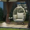 Outsunny Oversized Garden Egg Chair, Outdoor Wicker PE Rattan Chair with Thickened Padded Cushions and Pillows for Balcony, Porch, Charcoal Grey