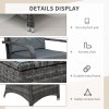 Outsunny 3 Pieces Rattan Bistro Set with Furniture Cover, Wicker Garden Furniture Set, Glass Top Coffee Table and Chairs with Cushions for Outdoor, Patio, Balcony, Grey