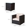 Outsunny 3 Pieces Rattan Bistro Set, Wicker Garden Furniture Set with Glass Top Coffee Table and Chairs, Thickened Washable Cushions for Outdoor, Patio, Balcony, Brown