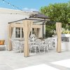 Outsunny 3 x 3(m) Pergola with Retractable Roof Canopy and Curtains, Metal Frame Garden Gazebo Outdoor Sun Shade Shelter for Grill, Patio, Deck, Khaki