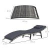 Outsunny Folding Rattan Sun Lounger, Wicker Garden Lounger with Cushion and Pillow, Outdoor Sunbed with Steel Frame for Patio, Beach, Terrace, Grey