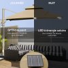 Outsunny 3 x 3(m) Cantilever Roma Parasol Garden Sun Umbrella, Two-tier 250g Polyester Sun Shade with LED Solar Light, Aluminium Frame, Cross Base 360 Degrees Rotating Khaki