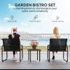 Outsunny Garden Bistro Set, 3 Piece Metal Garden Furniture Set with Mesh Chairs and Square Glass Top Table, Small Balcony Furniture for Outdoor, Patio, Conservatory, Black