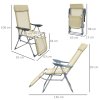 Outsunny Outdoor Sun Lounger Set of 2, Reclining Garden Chairs with Adjustable Footrest, 2 Pieces Recliner with 5-level Adjustable Backrest, Headrest, Beige
