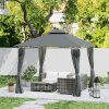 Outsunny 3 x 3 m Garden Gazebo, Double Roof Metal Gazebo with Curtains and Solar-Powered LED Lights, Outdoor Canopy Shelter for Patio, Deck, Dark Grey