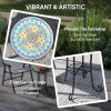 Outsunny Mosaic Garden Table, 35.5 cm Round Outdoor Table with Shelf, Ceramic Tile Top, Small Garden Side Table Bistro Table End Table Plant Stand for Indoor, Patio, Balcony, Blue
