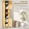HOMCOM Tall Bathroom Cabinet with Bamboo Doors and Legs, Slim Bathroom Storage Cabinet, Freestanding Storage Cupboard with Open Compartments, Adjustable Shelves, 32 x 30 x 170 cm, Natural Wood Finish