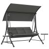 Outsunny 3 Seater Garden Swing Seat Swing Chair with Adjustable Canopy, Removable Cushion and Coffee Tables for Outdoor Patio Garden Dark Grey