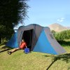 Outsunny 4-6 Man Tunnel Tent with 2 Bedroom and Living Area, Large Camping Tent, 2000mm Waterproof, Portable with Bag, for Fishing Hiking Festival, Grey and Blue