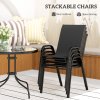 Outsunny 5 Pieces Garden Dining Set, 4 Seater Garden Furniture with High Back Stackable Chairs and Round Glass Top Table, Outdoor Bistro Set with Parasol Hole for Patio, Black
