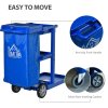 HOMCOM Cleaning Carts On Wheels, Janitorial Trolley with 3 Tier Shelves, Housekeeping Utility Service Unit with Rubbish Bag and Mop Mount for Hotel, Office, Blue