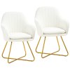 HOMCOM Modern Dining Chair Set of 2, Sherpa Fleece Armchair with Padded Seat, Occasional Bedroom Chair with Cross Steel Legs for Living Room, Cream White
