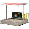 Outsunny Kids Wooden Sand Pit, Children Sandbox w/ Non-Woven Fabric, Two Seats, Canopy, for Gardens, Playgrounds - Grey