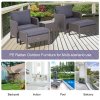 Outsunny 5 Pieces PE Rattan Garden Furniture Set with 10cm Thick Padded Cushions, Wicker Weave Outdoor Seating Chairs with 2 Armchairs, 2 Stools, Glass Top Table, Grey