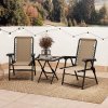 Outsunny 3 Pieces Garden Bistro Set, Folding Table and Chairs Set, Metal Garden Furniture Set with Cup Holders for Outdoor, Patio, Balcony, Khaki