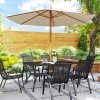 Outsunny Rectangle Garden Table with Parasol Hole, Outdoor Dining Table for 6, Patio Table with Steel Frame and Slat Tabletop for Balcony, 150cm x 90cm, Black