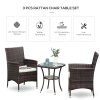 Outsunny 3 Pieces Rattan Bistro Set, Wicker Garden Furniture Set with 2-Tier Coffee Table and Chairs, Cushions, for Outdoor Patio Balcony, Brown