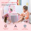 ZONEKIZ Kids Dressing Table with Mirror and Stool, Vanity Set w/ Love Heart and Bow Design, Girl Makeup Desk w/ Drawer, for Ages 3-6 Years - Pink