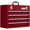 DURHAND 4 Drawer Tool Chest, Lockable Metal Tool Box with Ball Bearing Runners, Portable Toolbox, 510mm x 220mm x 395mm, Red