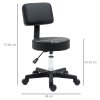 HOMCOM Beautician's Swivel Salon Chair w/ Padded Seat Back 5 Wheels Adjustable Height Salon Hairdressers Tattoo Spa Rolling Cushion Professional Black
