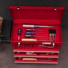 DURHAND 3 Drawer Tool Chest, Lockable Metal Tool Box with Ball Bearing Runners, Portable Toolbox, 510mm x 220mm x 320mm, Red
