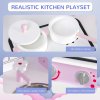 HOMCOM Kids Kitchen Play Set Wooden Pretend Play Toy w/ Sounds Utensils Pans Storage Child Role Play Accessories for 3 Years+ Pink
