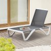 Outsunny Portable Outdoor Chaise Lounge Sun Lounger with Adjustable Back, Breathable Texteline, Light Grey