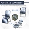 Outsunny Reclining Garden Chair Set of 2, 5-Level Adjustable Zero Gravity Chairs with Cushions, Folding Sun Lounger Garden Recliner Chairs with Armrests for Outdoor, Patio, Blue Stripe