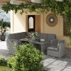 Outsunny 10 Seater Rattan Dining Set with Expandable Table and Nesting Chairs, Rattan Garden Furniture Set with Cushions, Outdoor Dining Table and Chairs, Sectional Corner Sofa Set, Light Grey