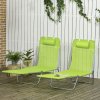 Outsunny Set of 2 Outdoor Foldable Sun Loungers, Adjustable Backrest Garden Recliner Sun Lounger Chair with Headrest Pillow, Green