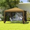 Outsunny 3 x 3m Pop Up Gazebo, 420D Garden Tent Canopy with Removable Mesh Sidewall Netting, Carry Bag for Garden Patio Outdoor, Khaki