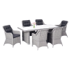 Outsunny 6 Seater Rattan Dining Set, Round PE Rattan Garden Furniture Set with Seat and Back Cushions, Aluminium Outdoor Dining Table and Chairs with 6 Armchairs, Rectangular Glass Top Table, Grey
