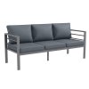 Outsunny Garden Bench with Cushions, 3-Seater Sofa, Aluminium Frame Outdoor Furniture with Backrest, Armrest and Back Cushions, 185 x 66 x 64cm, Grey
