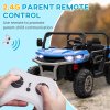 HOMCOM 2 Seater Kids Ride On Car with Electric Bucket, 12V Battery Powered Electric UTV with Shovel, Parental Remote, 4 Spring Suspension Wheels, Working Horn, Music - Blue