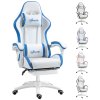 Vinsetto Computer Gaming Chair, PU Leather Office Desk Chair with Footrest, Swivel Wheels, 135?? Reclining Back, Lumbar Support, Headrest for Home, White and Blue