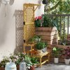 Outsunny 2 Tier Wooden Plant Stand with Trellis, Freestanding Raised Garden Bed for Climbing Plants, Planter Box to Grow Vegetables, Herbs and Flowers for Garden, Patio, Yellow