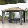 Outsunny 3 x 3.6m Hardtop Gazebo Canopy with Polycarbonate Roof, Aluminium Frame, Permanent Pavilion Garden Gazebo with Netting and Curtains - Grey