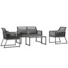 Outsunny 4 Pieces Rattan Garden Furniture Set, Metal Frame Outdoor Furniture Sofa Set with Cushions, Pillows & Tempered Glass Top Table, Wicker Garden Sofa for Conservatory, Patio, Charcoal Grey