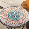 Outsunny Mosaic Outdoor Garden Table, 35.5cm Round Folding Coffee Table with Metal Frame for Balcony Terrace, Multicolour