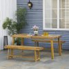 Outsunny 3 Pieces Picnic Bench Set with Table and 2 Benches, Acacia wood Dining Trestle Beer Table and Seat,  Natural Wood Finish