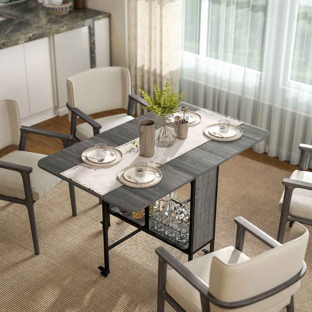 HOMCOM Mobile Drop Leaf Folding Dining Table with Wheels & Storage: Yavolo