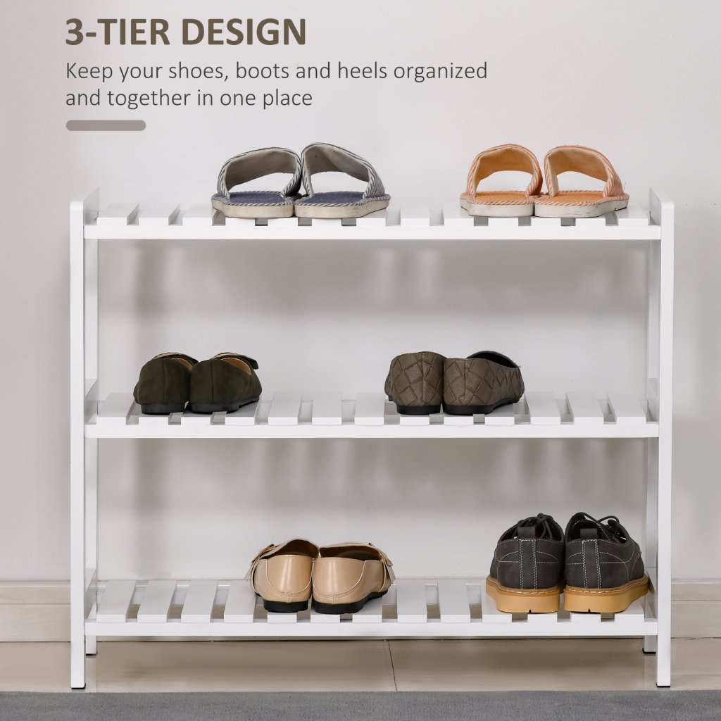 HOMCOM 3-Tier Wooden Shoe Rack with Open Slatted Shelves: Yavolo