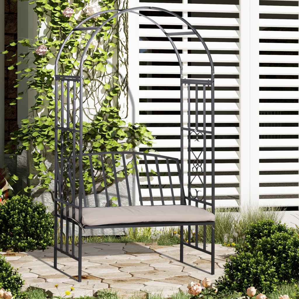 Outsunny Garden Metal Arch Bench, Outdoor Furniture Chair with Cushion ...