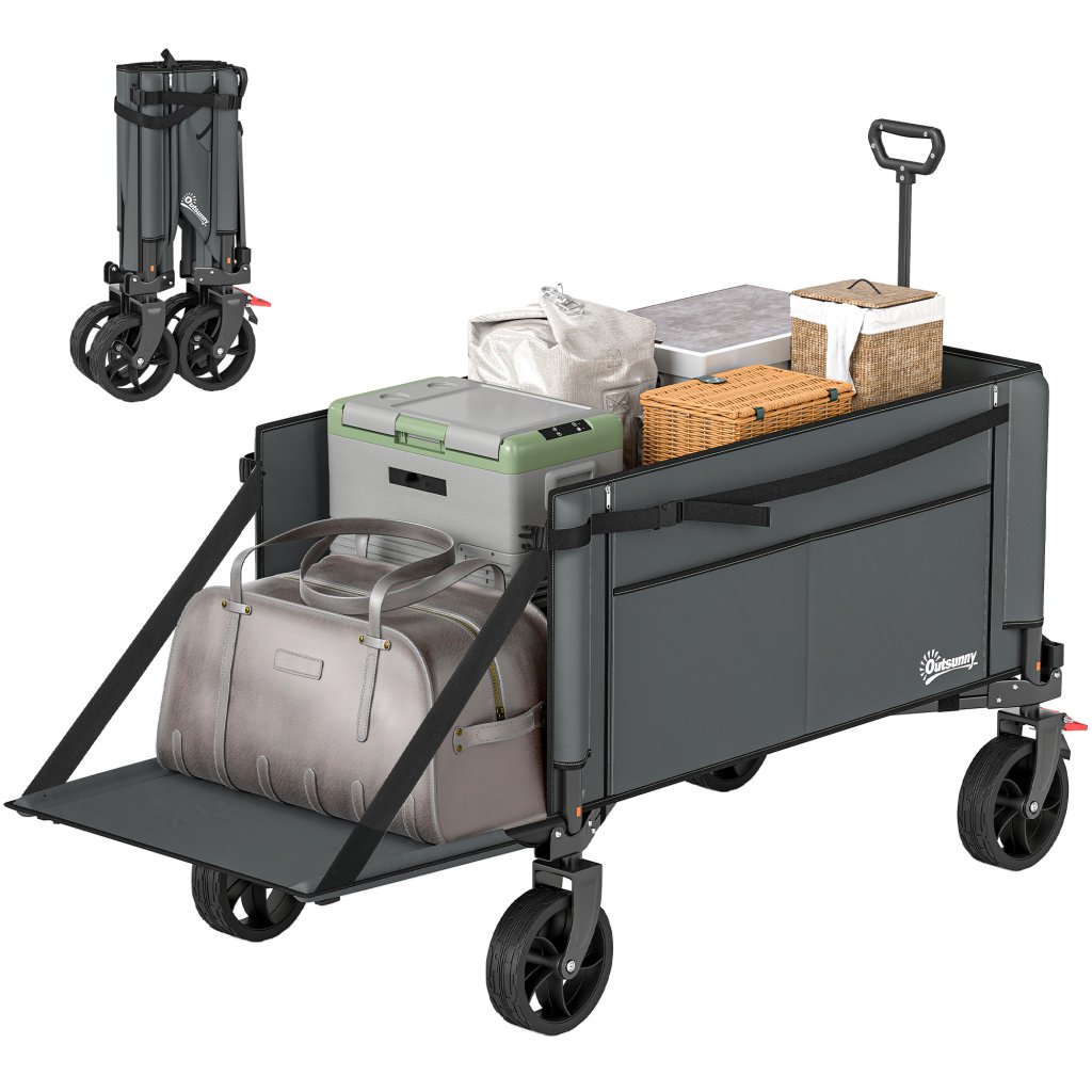 Outsunny 150L Foldable Trolley with Adjustable Handle & Brakes - Grey ...