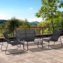 Outsunny 4 Piece Garden Furniture Set Outdoor Patio Sofa Set with Double Chair, Single Chairs and Glass Top Table for Terrace and Balcony