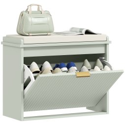 HOMCOM Shoe Bench with Padded Seat Cushion and Flip-Drawer, Shoe Cabinet Holds up to 120kg for Hallway, Entryway and Porch, 62x26x47.5cm