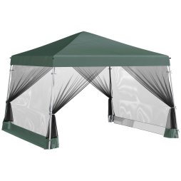Outsunny Outdoor Garden Pop-up Gazebo Canopy Tent Sun Shade Event Shelter Folding with Adjustable Height, Mesh Screen Side Walls 3.5 M 3.5 M Base / 3 M 3 M Top, Green
