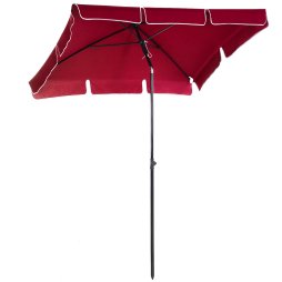Outsunny 2 x 1.3m Garden Parasol Umbrella, Outdoor Market Table Umbrella with Ruffles & Aluminium Pole, Rectangular Tilting Parasol Sun Shade Canopy, Red
