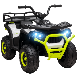 AIYAPLAY 12V Kids Electric Ride on ATV, Battery Powered Quad Bike with 4 Suspension Wheels, Forward Reverse Function, Headlights, Music, Storage Basket, for Ages 3-5 Years, Green