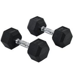 HOMCOM Rubber Dumbbell Sports Hex Weights Sets Home Gym Fitness Hexagonal Dumbbells Kit Weight Lifting Exercise (2 x 8kg)